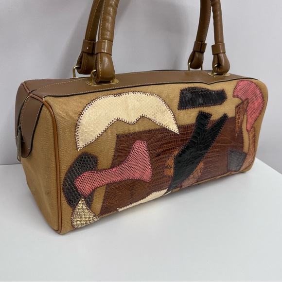 Vintage Caprice Leather Snakeskin Canvas Doctors Bag Brown Earth Tones‎ - Picture 3 of 13